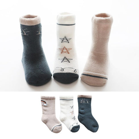 Autumn winter terry padded baby socks  THREE PAIRS